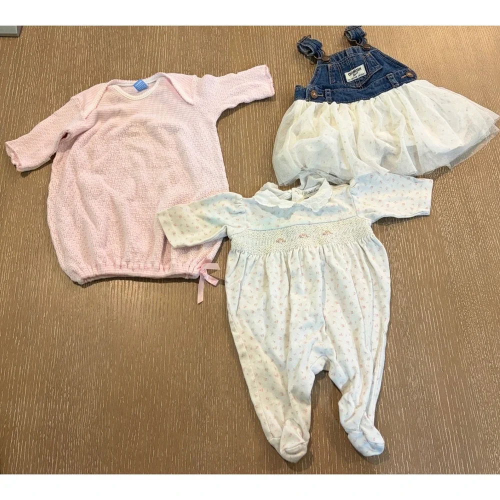 Baby Girl 3M Clothing Lot OshKosh Ralph Lauren Smocked Sleeper Gown Dress
